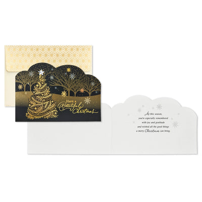 Elegant Tree on Black Boxed Christmas Cards, Pack of 16