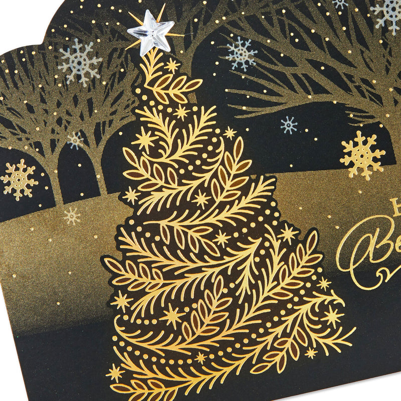 Elegant Tree on Black Boxed Christmas Cards, Pack of 16