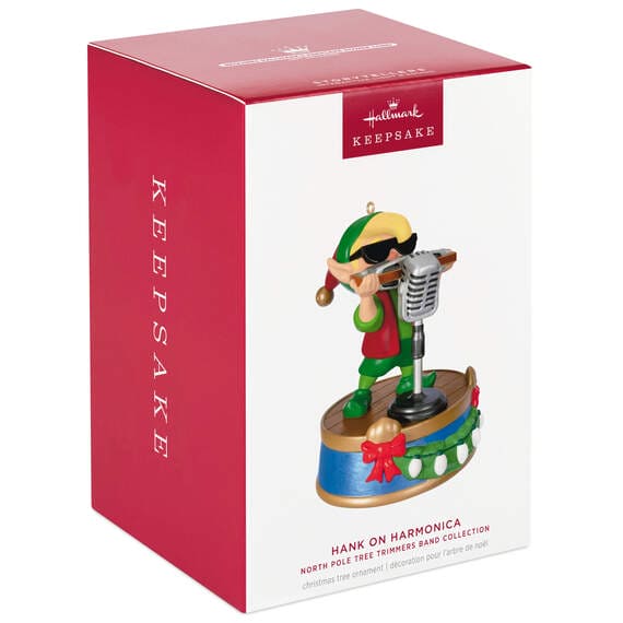 North Pole Tree Trimmers Band Collection Hank On Harmonica Musical Ornament With Light