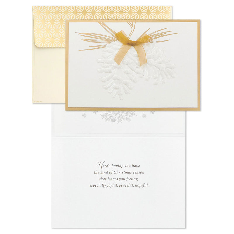 Embossed White Pinecones Boxed Christmas Cards, Pack of 12