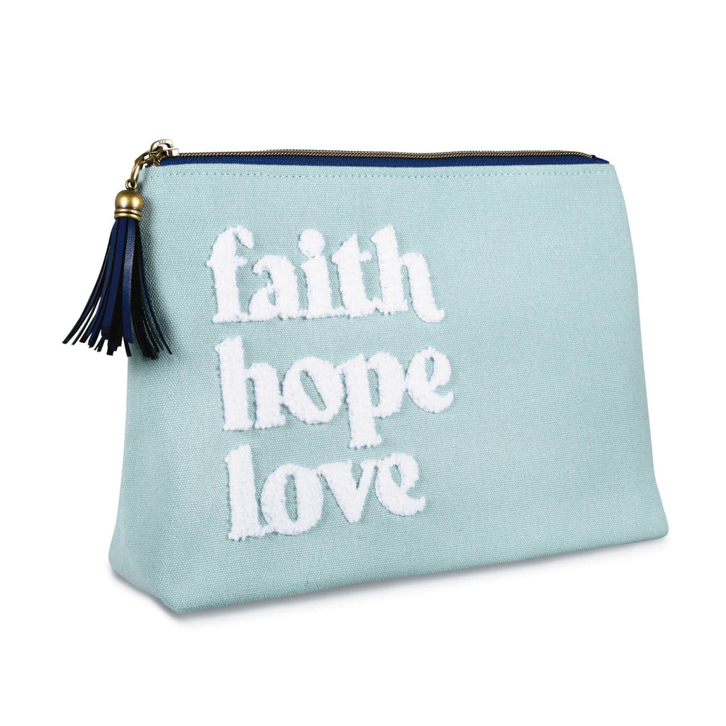 Faith, Hope, Love Blue Canvas Pouch