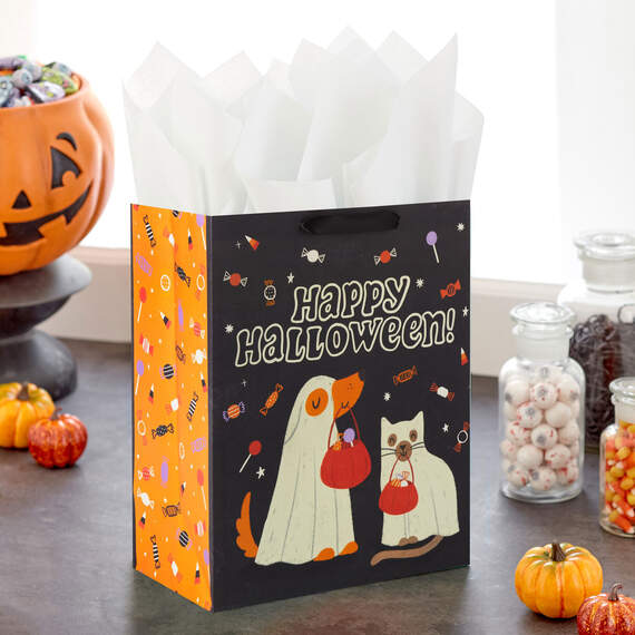 Ghost Dog and Cat Large Halloween Gift Bag 13"