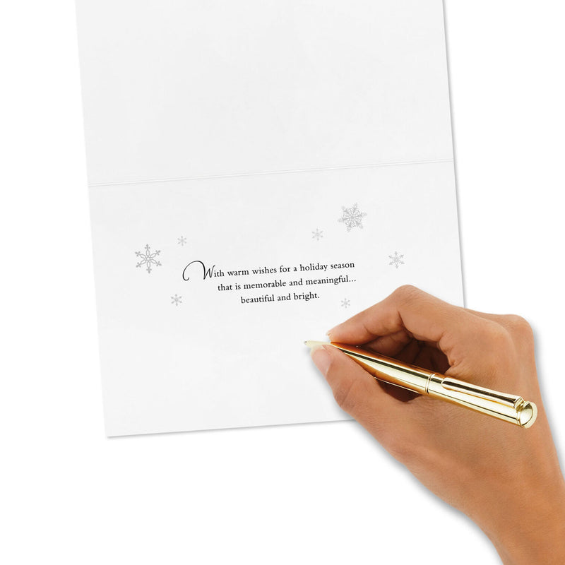 Snowflakes and Script on Gold Boxed Christmas Cards, Pack of 16