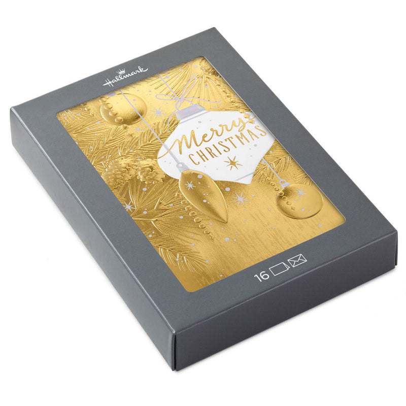 Elegant Gold Foil Ornaments Boxed Christmas Cards, Pack of 16