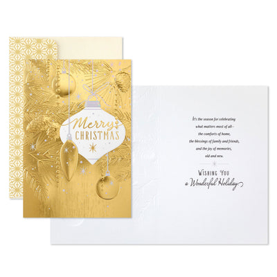 Elegant Gold Foil Ornaments Boxed Christmas Cards, Pack of 16