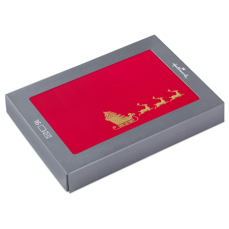 Elegant Sleigh on Red Boxed Christmas Cards, Pack of 16