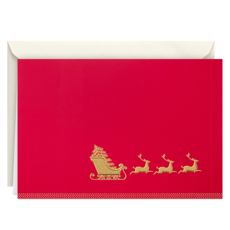 Elegant Sleigh on Red Boxed Christmas Cards, Pack of 16