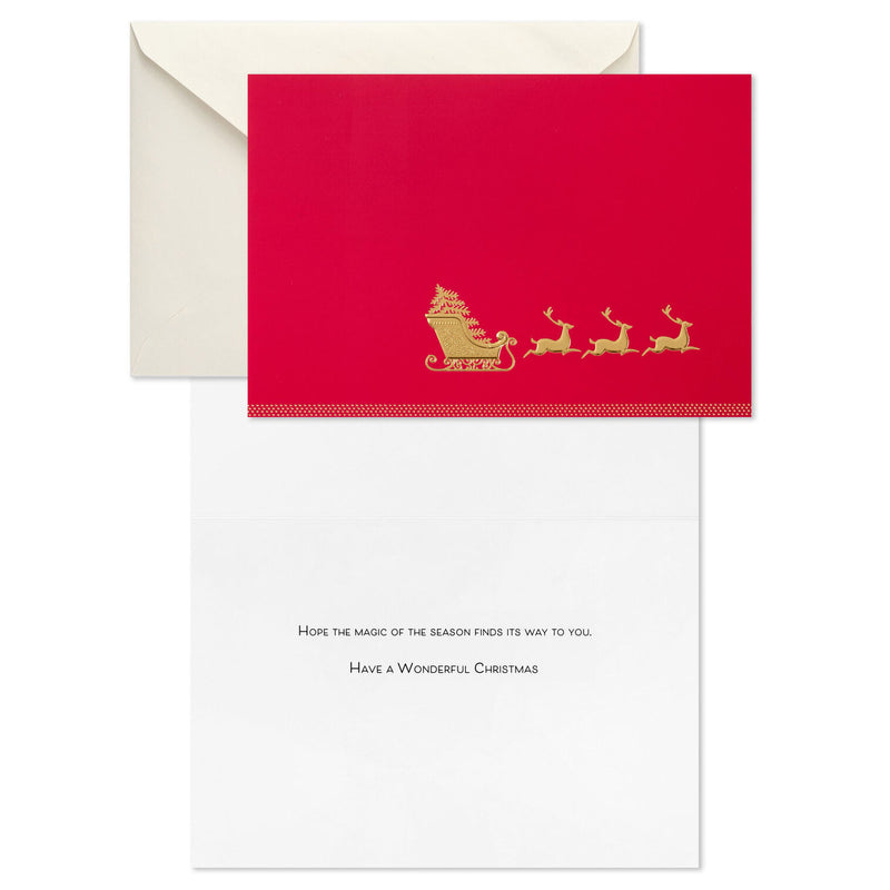 Elegant Sleigh on Red Boxed Christmas Cards, Pack of 16