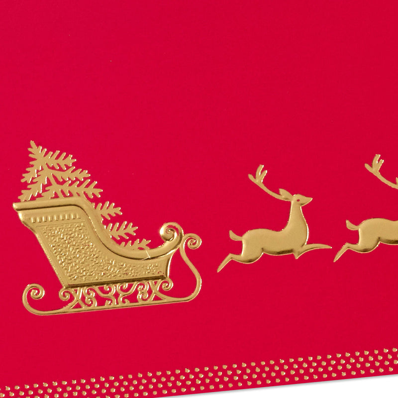 Elegant Sleigh on Red Boxed Christmas Cards, Pack of 16