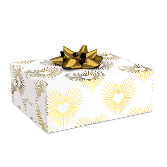 Gold Hearts on White Wrapping Paper, 15 sq. ft.