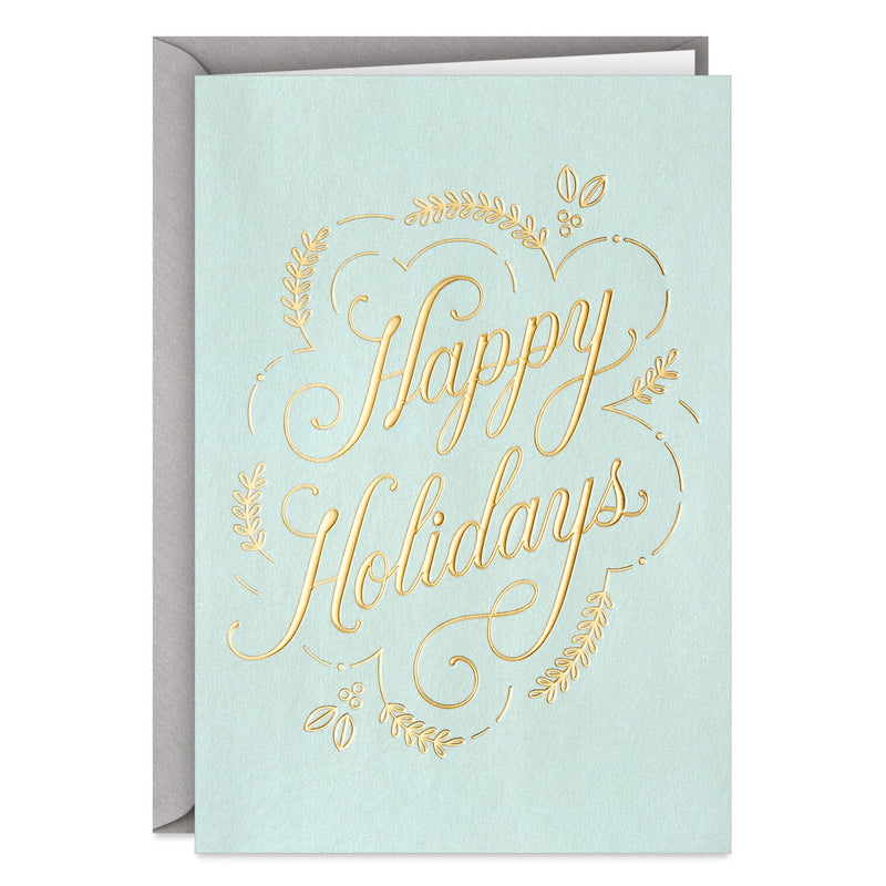 Gold and Green Boxed Christmas Cards, Pack of 16