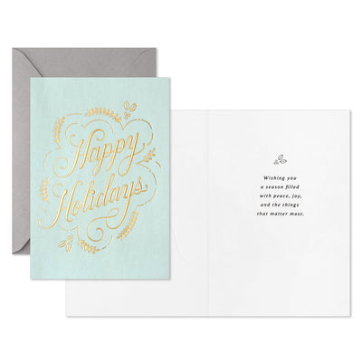 Gold and Green Boxed Christmas Cards, Pack of 16