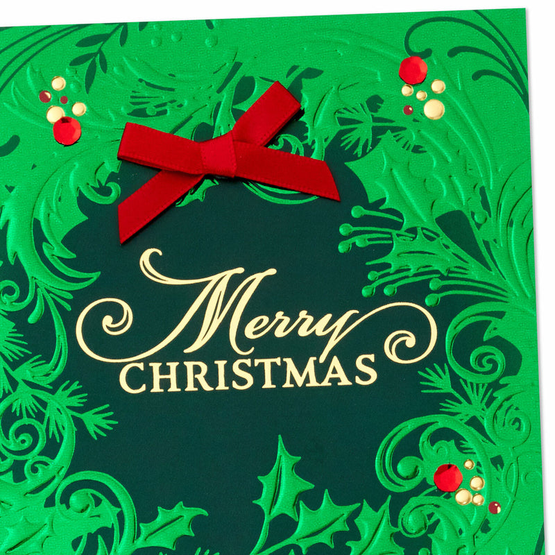 Green Foil Wreath Boxed Christmas Cards, Pack of 12