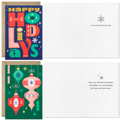 Retro Merry Wishes Assorted Boxed Christmas Cards, Pack of 16