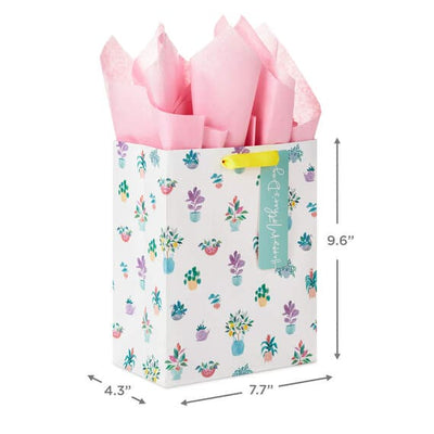 Potted Plants Medium Mother's Day Gift Bag With Tissue Paper 9.6"