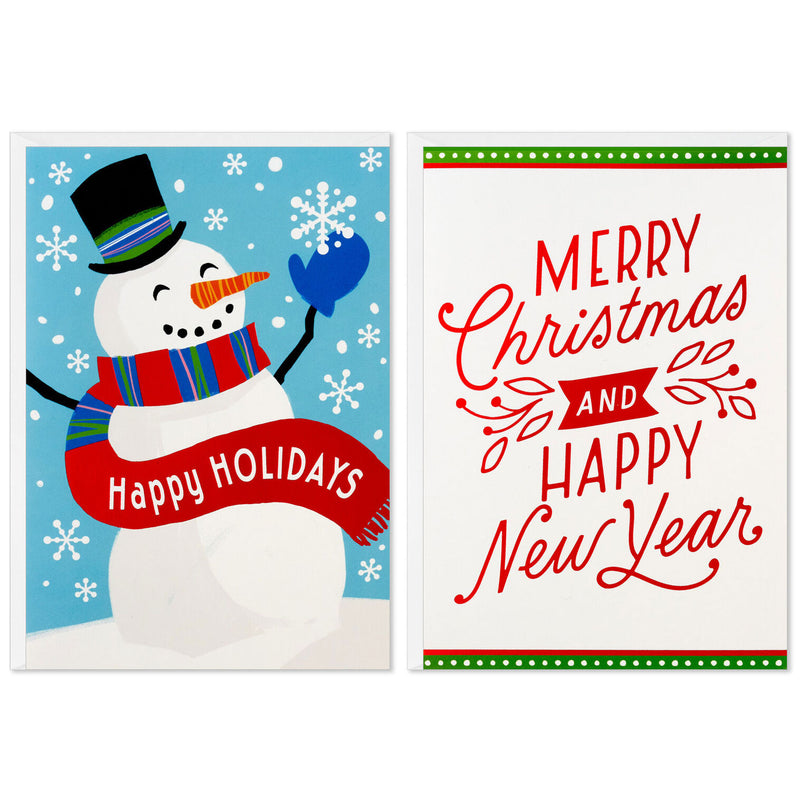 Happy Snowman and Red Lettering Boxed Christmas Cards, Pack of 40