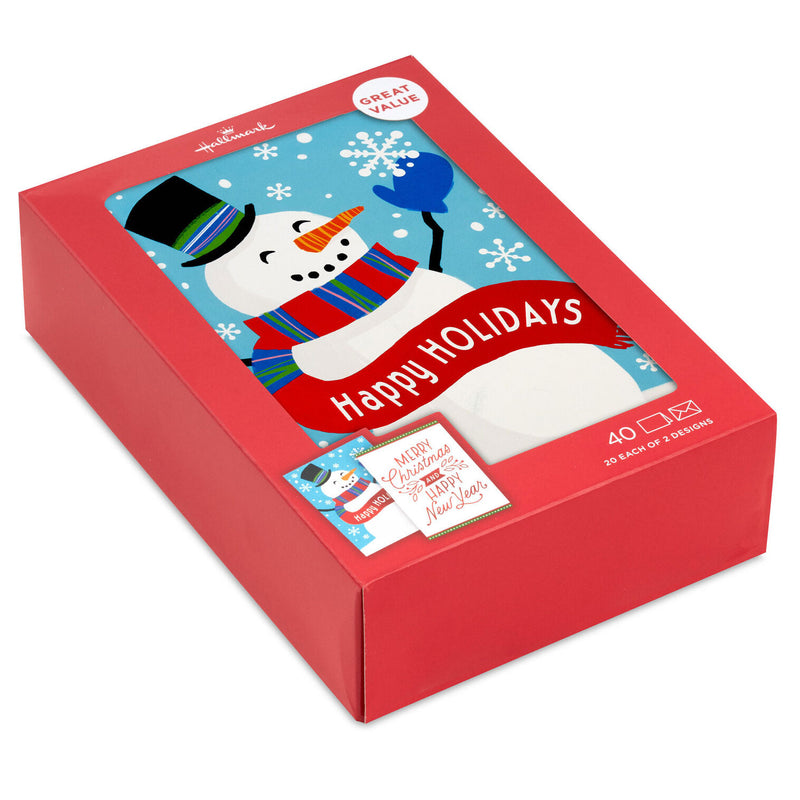 Happy Snowman and Red Lettering Boxed Christmas Cards, Pack of 40