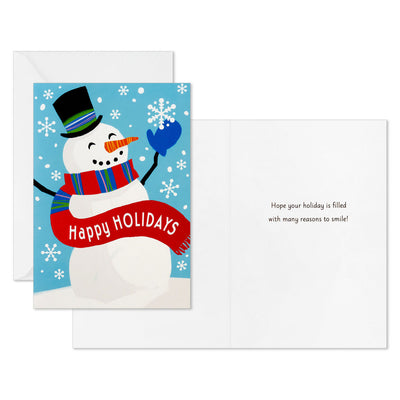 Happy Snowman and Red Lettering Boxed Christmas Cards, Pack of 40