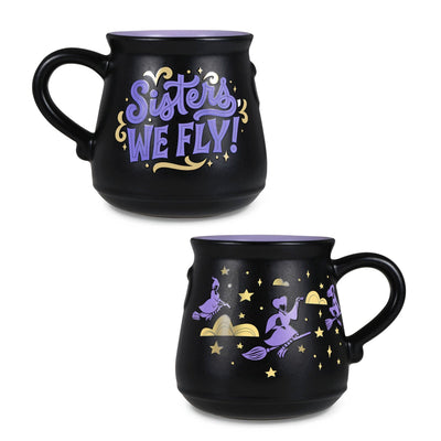 Two Disney Hocus Pocus mugs with the Sanderson Sisters on them. The mugs change color when hot liquid is added. 