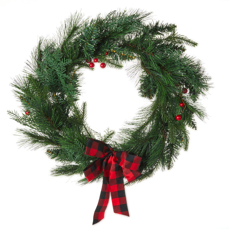 Holly Berry and Pine Faux Floral Wreath, 19"