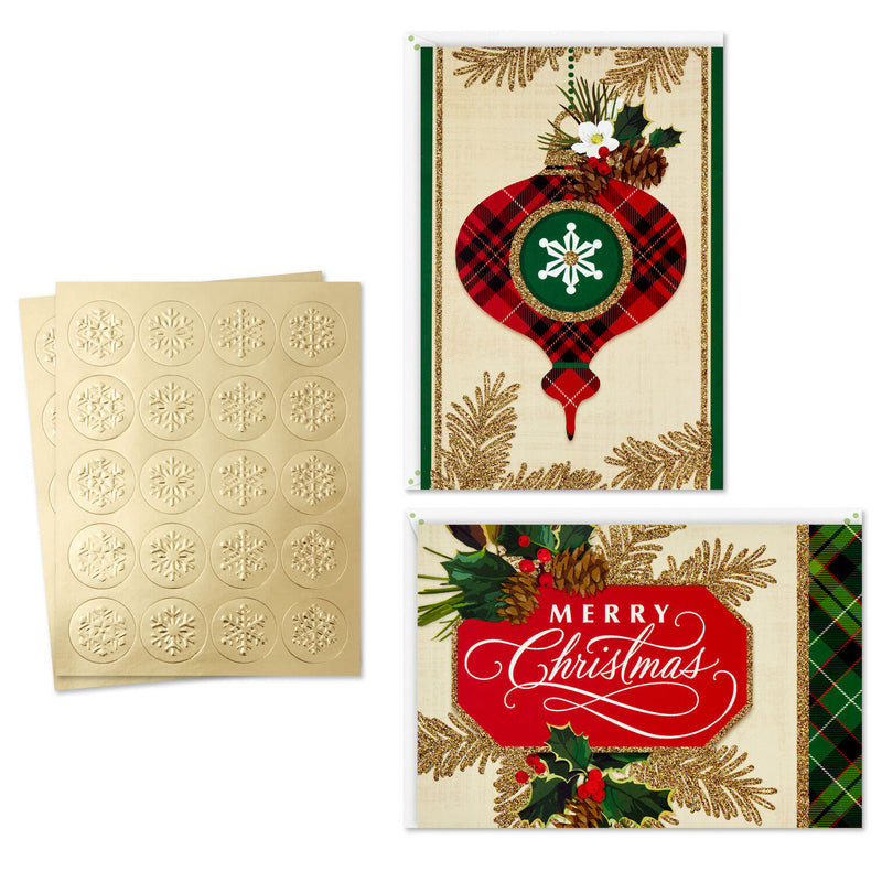 Holly and Ornament Boxed Christmas Cards, Pack of 40