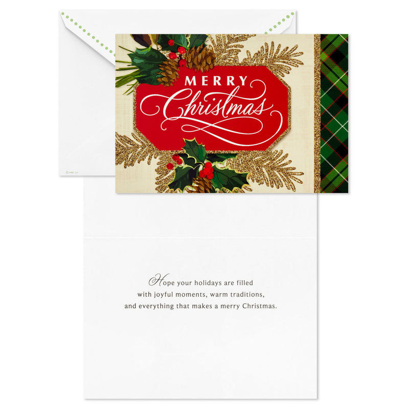 Holly and Ornament Boxed Christmas Cards, Pack of 40