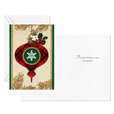 Holly and Ornament Boxed Christmas Cards, Pack of 40