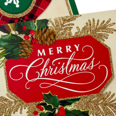 Holly and Ornament Boxed Christmas Cards, Pack of 40