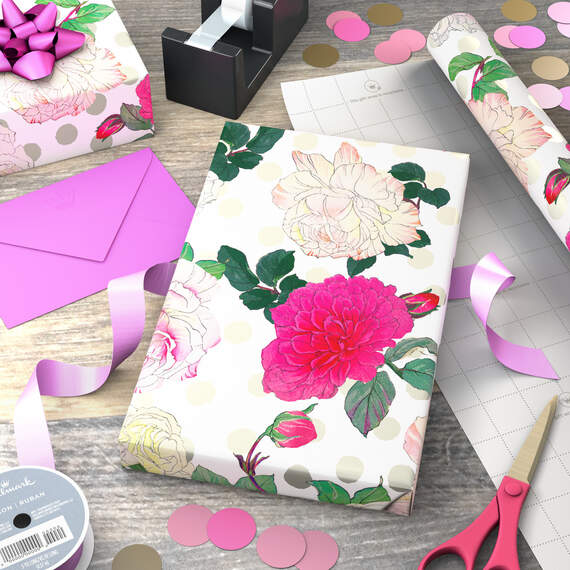 Illustrated Roses Wrapping Paper, 20 sq. ft.