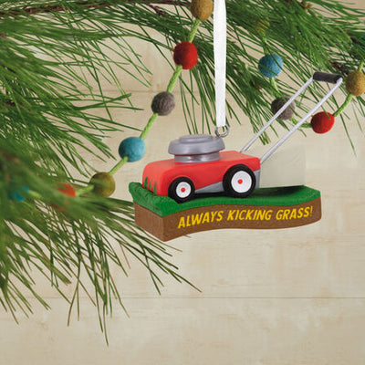 Kicking Grass Lawn Mower Hallmark Ornament