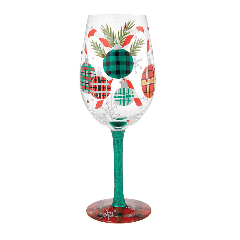 A Plaid Kind of Christmas Handpainted Wine Glass 15 oz