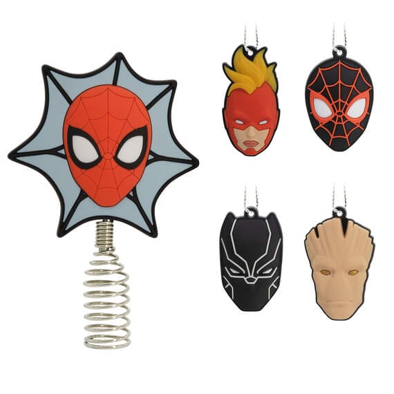 Mini Marvel Super Heroes Tree Topper and Ornaments, Set of 5