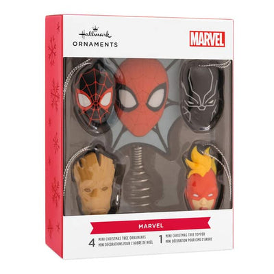 Mini Marvel Super Heroes Tree Topper and Ornaments, Set of 5