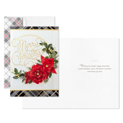 Merry Christmas Poinsettia Wreath Boxed Christmas Cards, Pack of 16