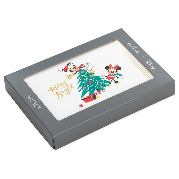 Disney Mickey Mouse and Disney Minnie Mouse Merry and Bright Boxed Christmas Cards, Pack of 16