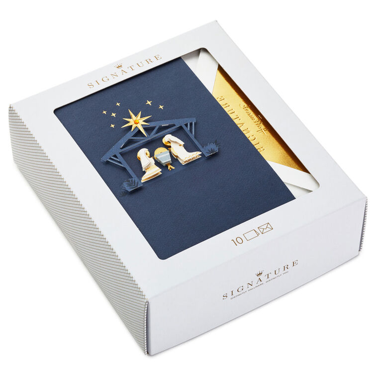 Nativity on Blue Boxed Christmas Cards, Pack of 10