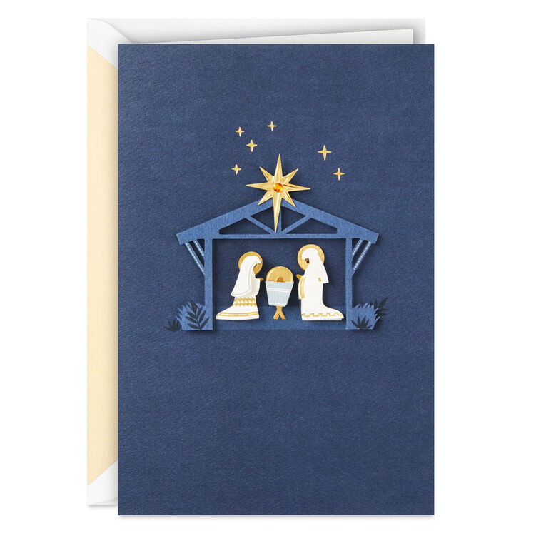 Nativity on Blue Boxed Christmas Cards, Pack of 10