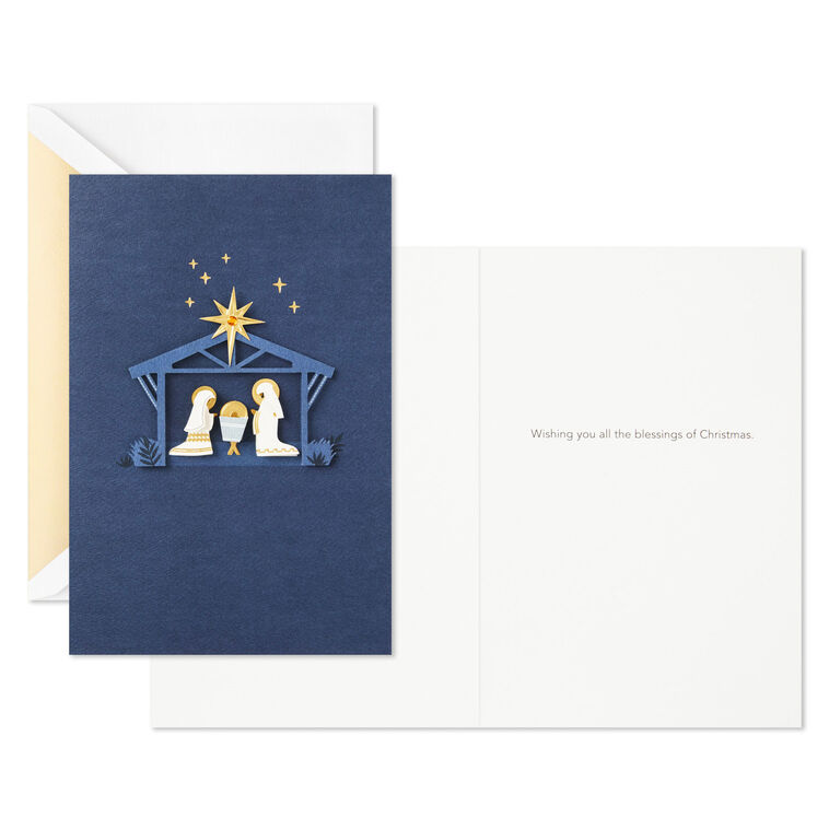 Nativity on Blue Boxed Christmas Cards, Pack of 10