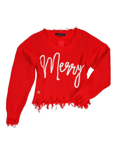 Vneck Crop Sweater Santa - Red