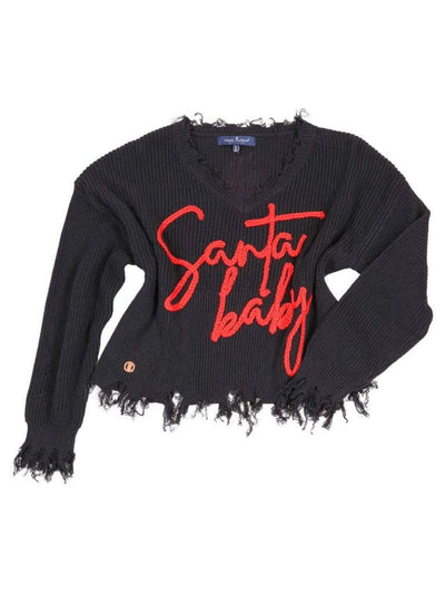 Vneck Crop Sweater Santa - Black