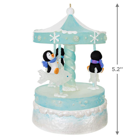 Playful Penguins on Carousel Musical Ornament With Light and Motion