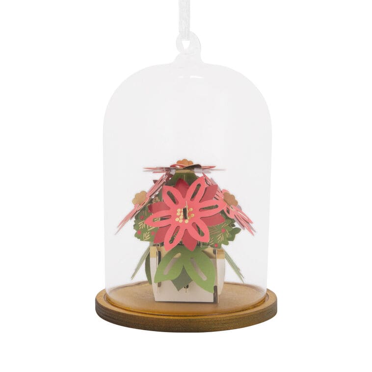 Signature Poinsettias Cloche Glass and Paper Hallmark Ornament