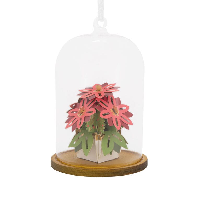 Signature Poinsettias Cloche Glass and Paper Hallmark Ornament