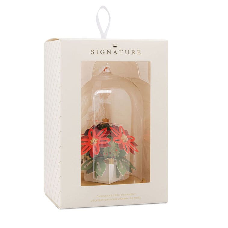 Signature Poinsettias Cloche Glass and Paper Hallmark Ornament