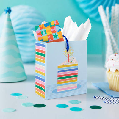 Colorful Cake Slice on Blue Gift Card Holder Mini Bag 4.6"