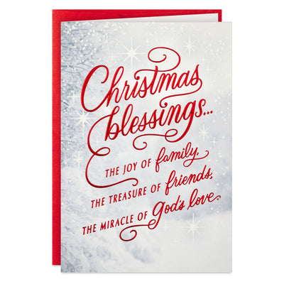 Red Script and Snowy Evergreens Boxed Christmas Cards, Pack of 16