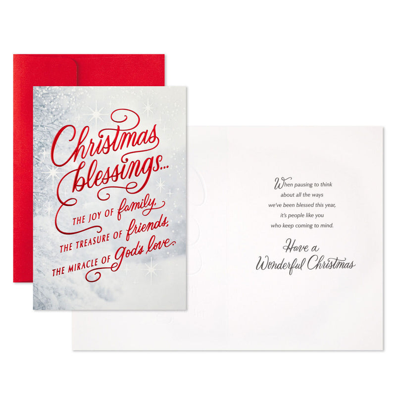 Red Script and Snowy Evergreens Boxed Christmas Cards, Pack of 16