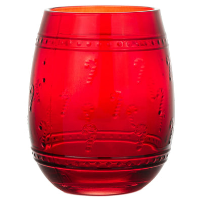 Embossed Candy Canes Red Stemless Wine Glass, 17 oz