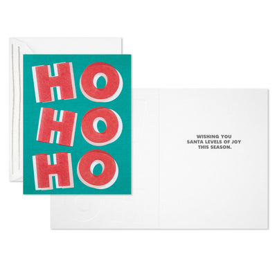 Red and Green Ho Ho Ho Boxed Christmas Cards, Pack of 12