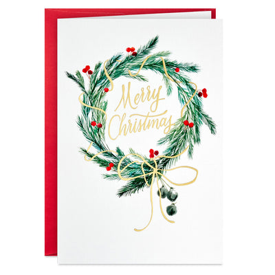 Pine and Berry Wreath Packaged Christmas Cards, Set of 5